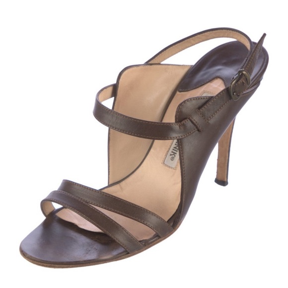 MANOLO BLAHNIK BROWN LEATHER SLINGBACK SANDALS - Picture 1 of 8